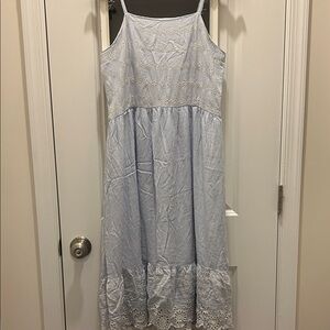 Japna Light Blue Striped Midi Dress